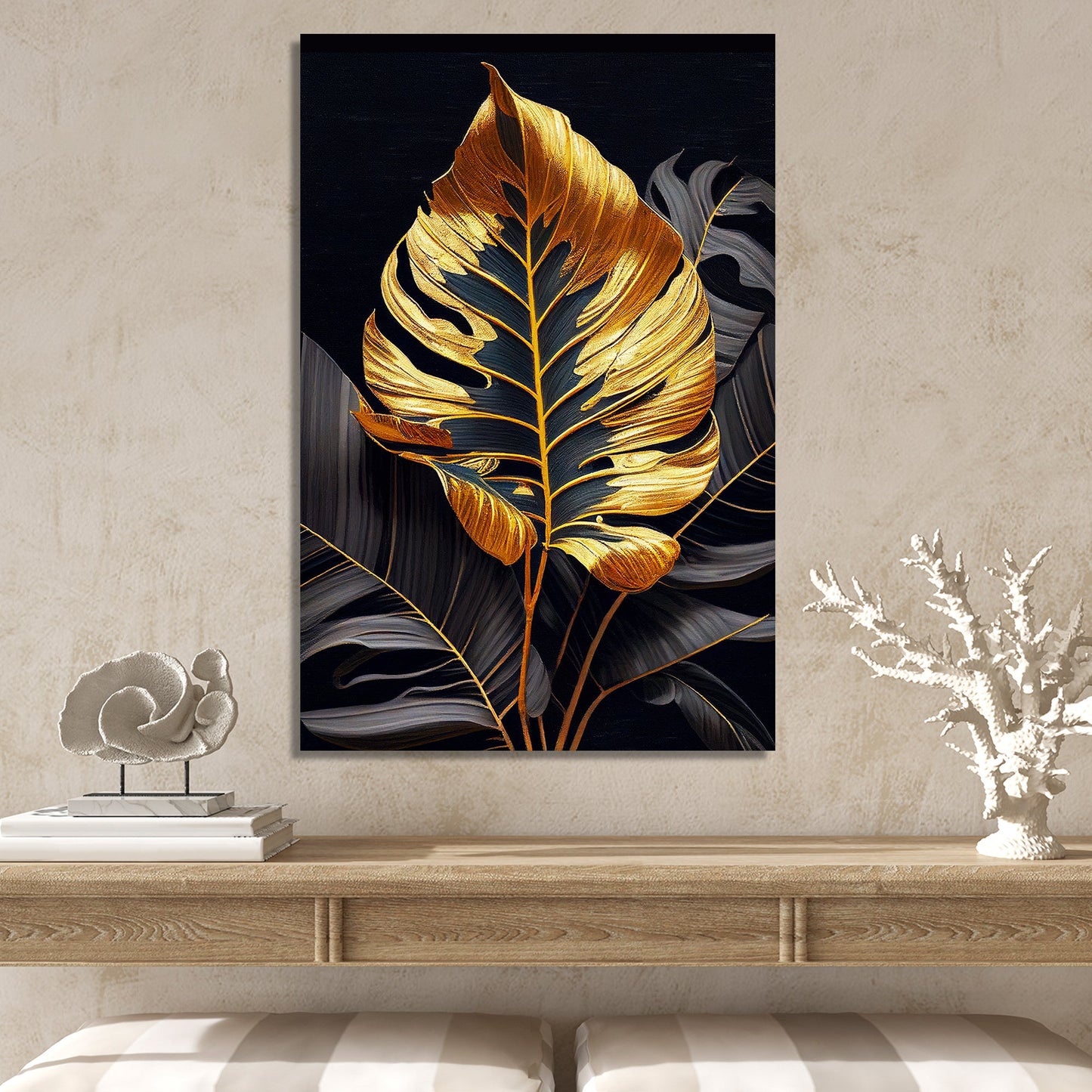 Luxury Golden Leaf Canvas Painting for Wall Decor