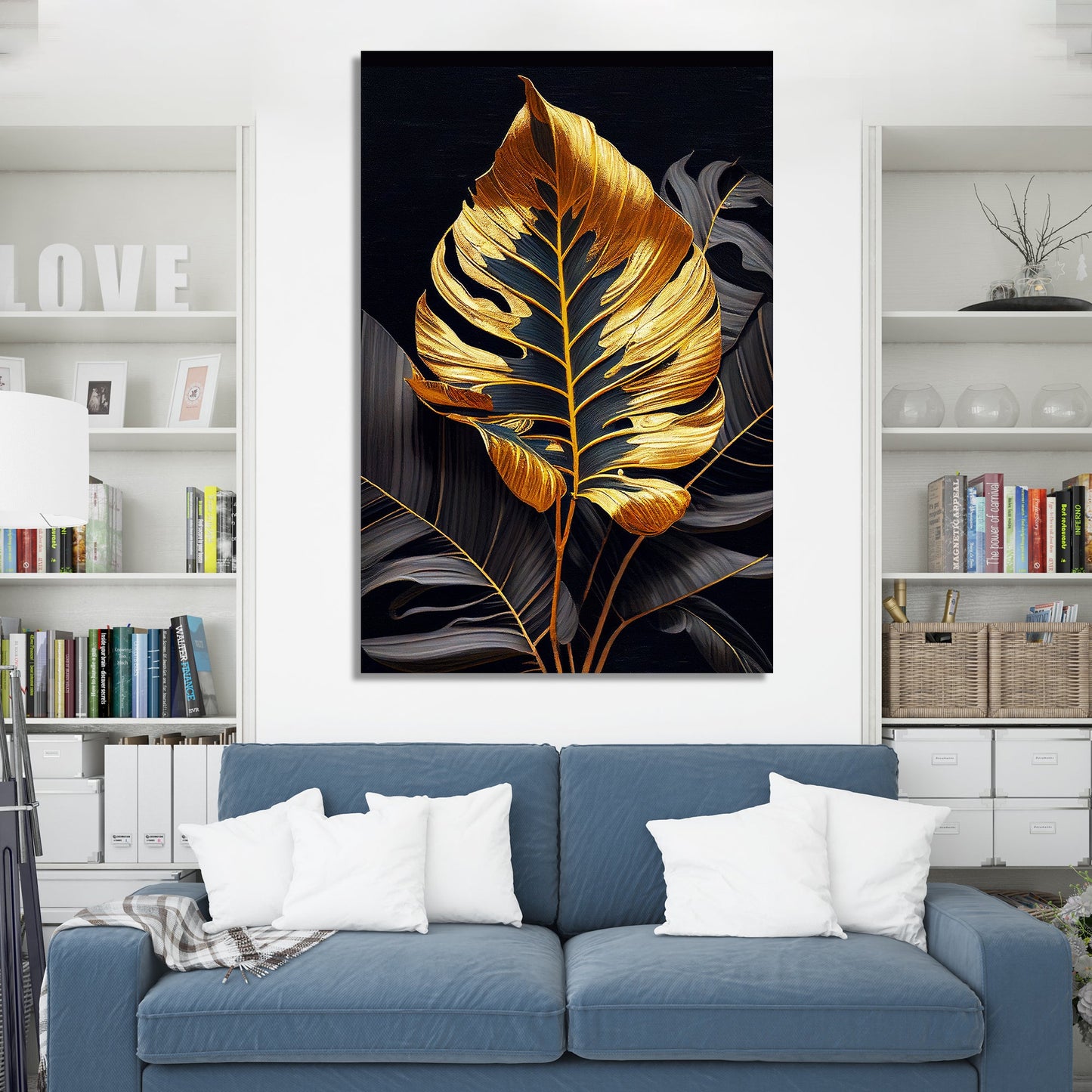 Luxury Golden Leaf Canvas Painting for Wall Decor