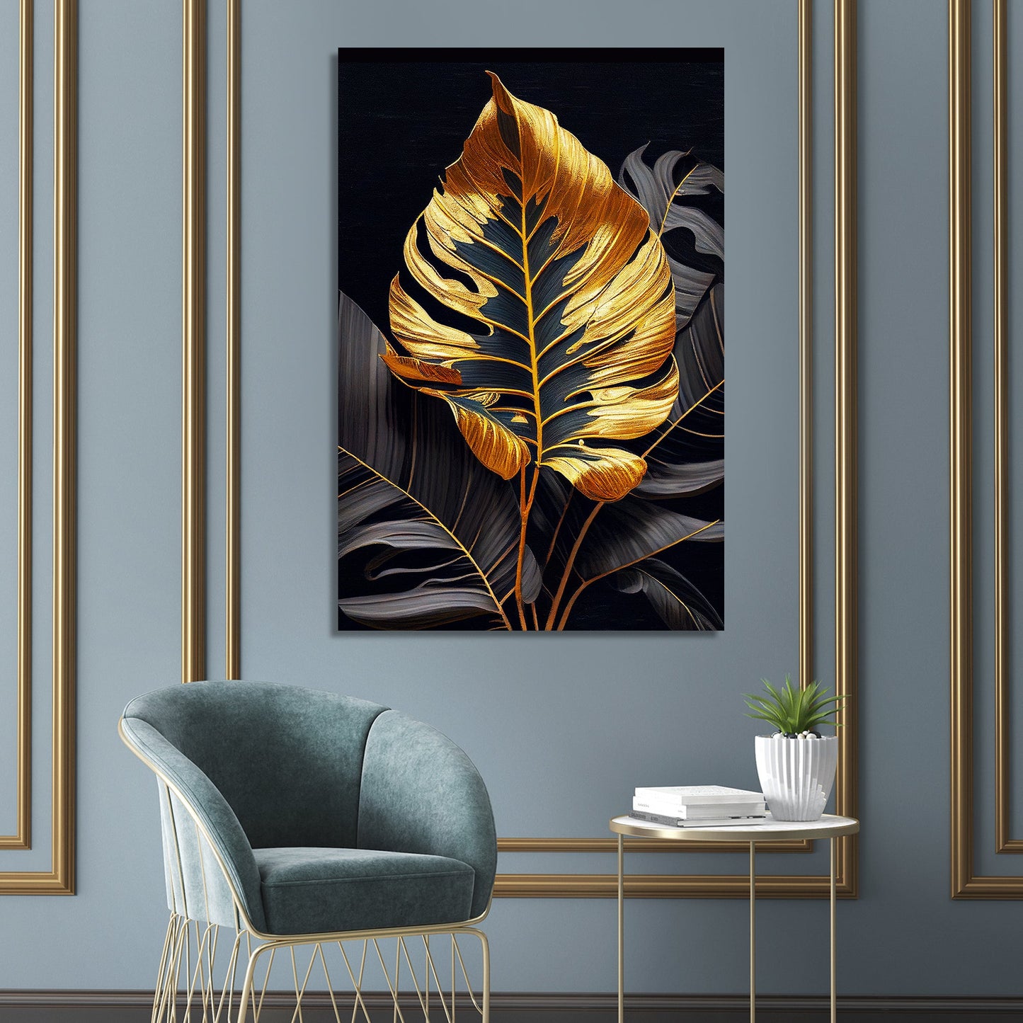 Luxury Golden Leaf Canvas Painting for Wall Decor