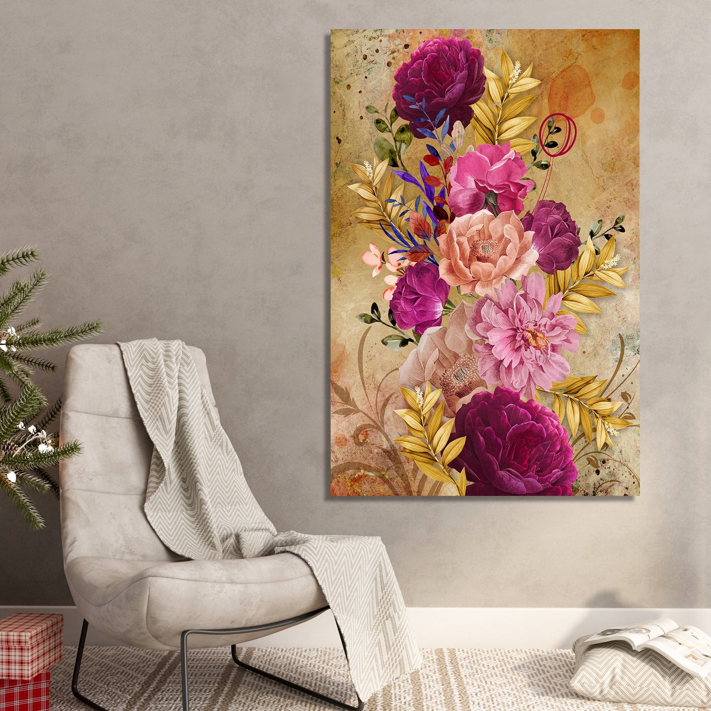 Nature Inspired Beautiful Vibrant Floral Canvas Painting for Wall Decor