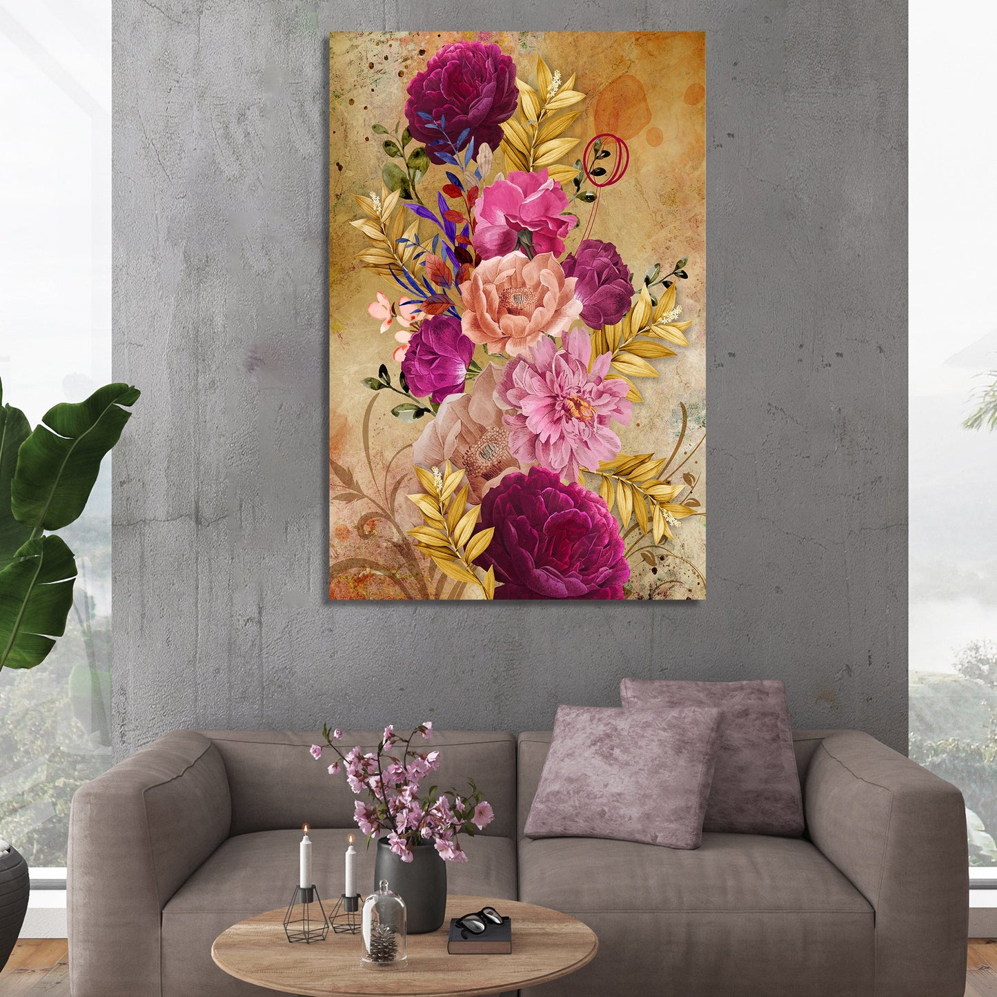 Nature Inspired Beautiful Vibrant Floral Canvas Painting for Wall Decor