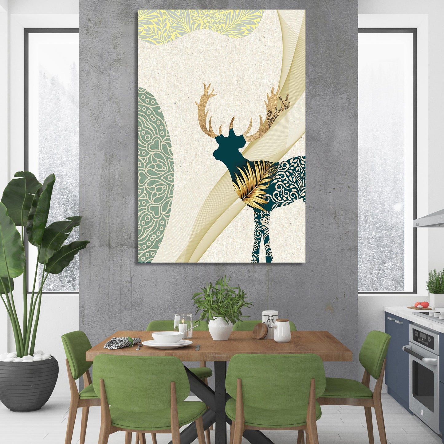 Minimal Deer Canvas Painting for Living Room - Modern Art Canvas for Wall Decor