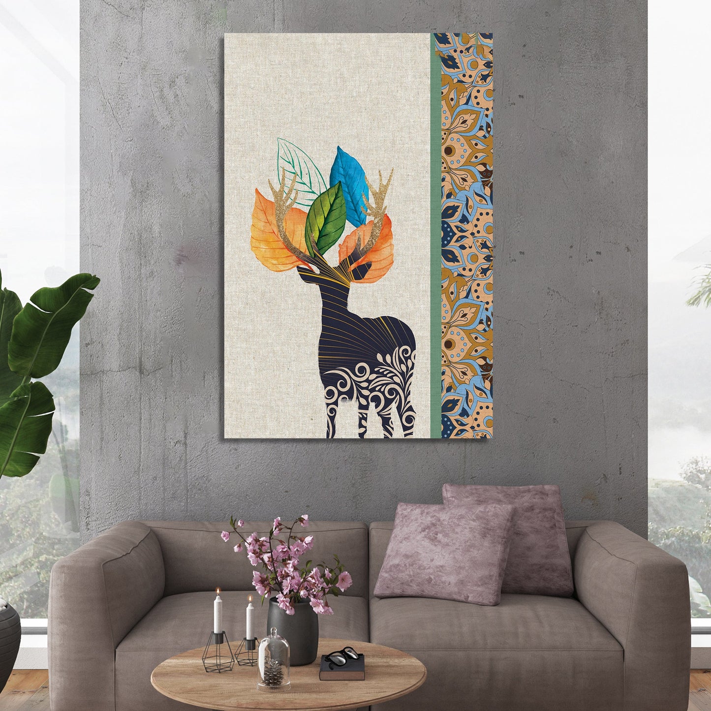 Minimal Deer Art Canvas Painting for Home and Office Wall Decor - Modern Canvas Painting