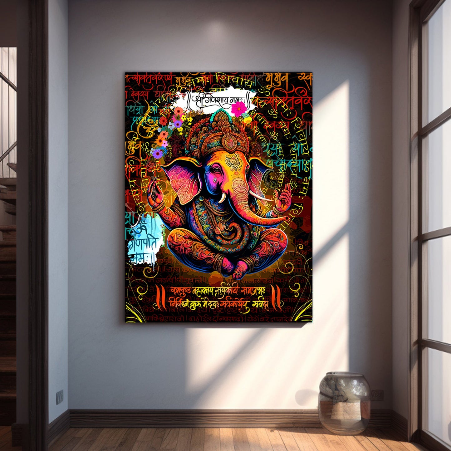 Indian Lord Ganesha Canvas Painting | Divine Artwork for Home Decor