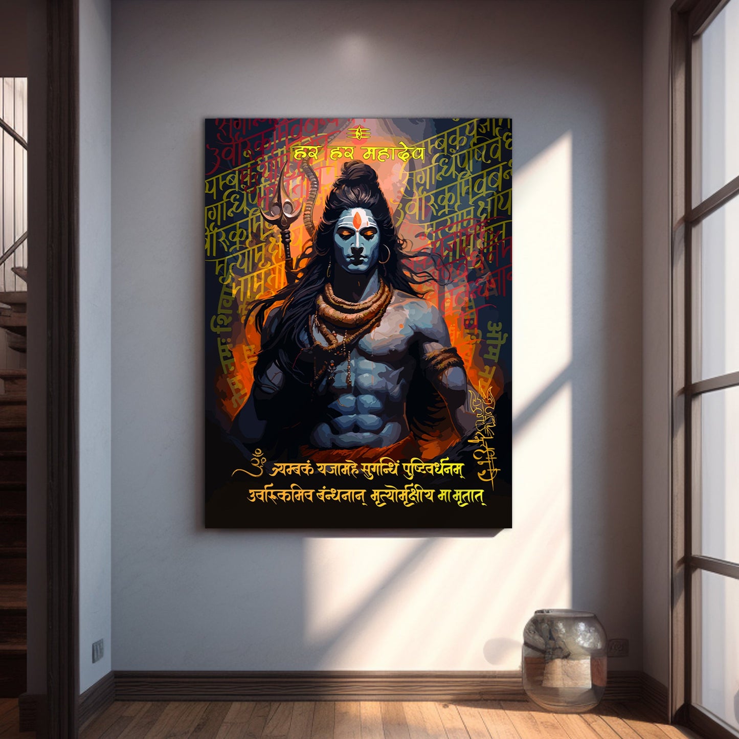 Majestic Indian Lord Shiva Canvas Painting for Living Room Bedroom Pooja Room Wall Decor