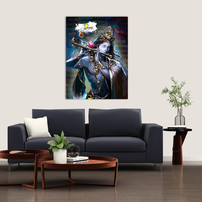 Elegant Hindu Lord Krishna Canvas Painting For Home Pooja Room Living Room Wall Decor