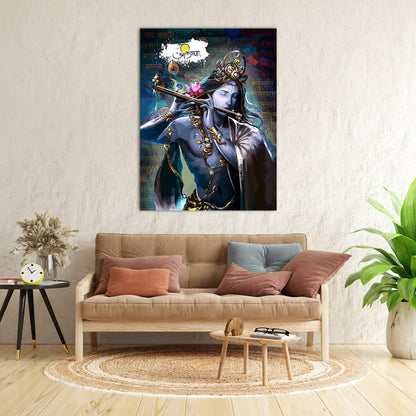 Elegant Hindu Lord Krishna Canvas Painting For Home Pooja Room Living Room Wall Decor