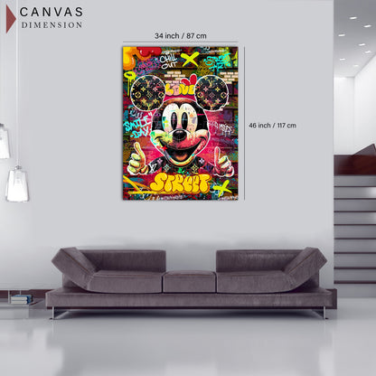 Graffiti-Style Mickey Mouse Canvas Painting for Home Living Room Bedroom Office Wall Decoration