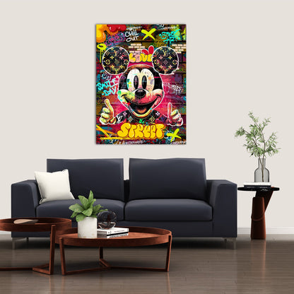 Graffiti-Style Mickey Mouse Canvas Painting for Home Living Room Bedroom Office Wall Decoration