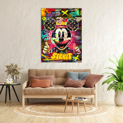 Graffiti-Style Mickey Mouse Canvas Painting for Home Living Room Bedroom Office Wall Decoration