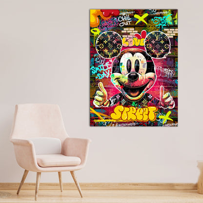 Graffiti-Style Mickey Mouse Canvas Painting for Home Living Room Bedroom Office Wall Decoration