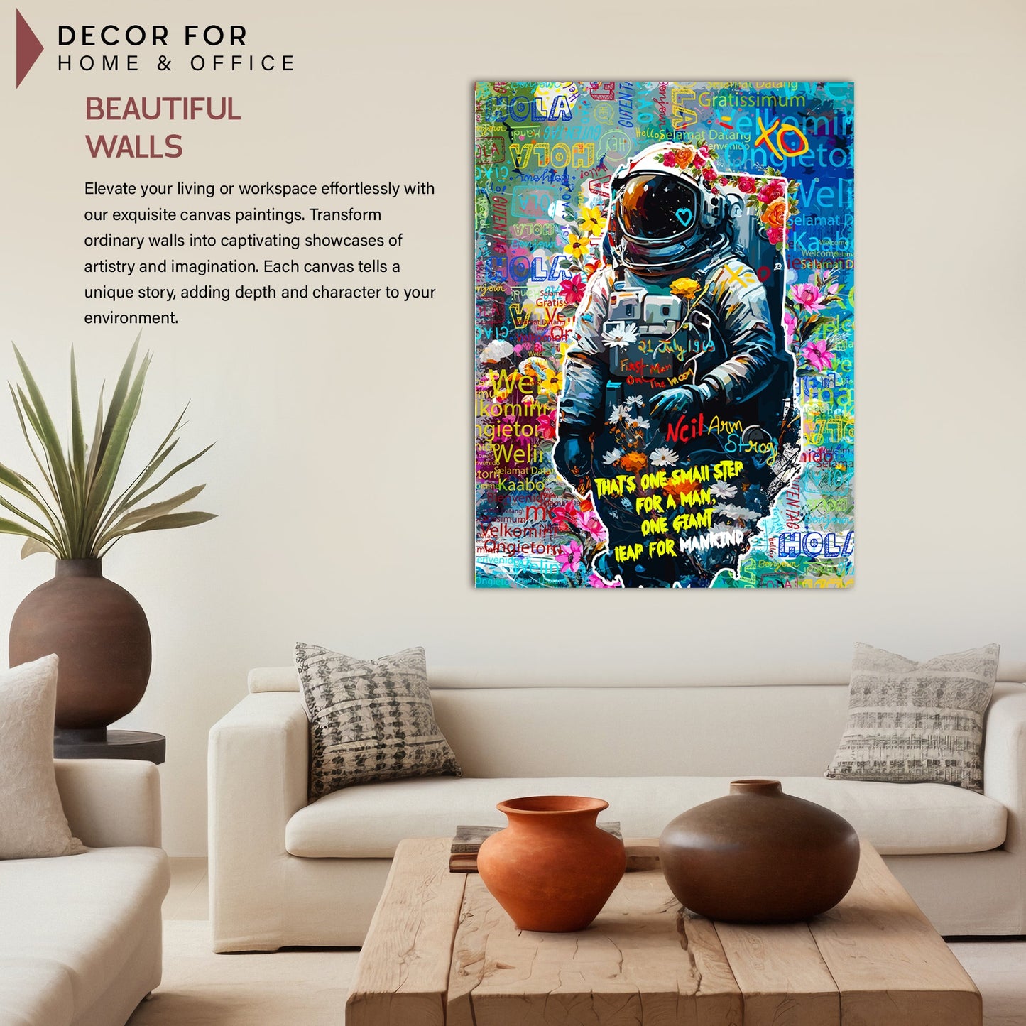 Astronaut Graffiti Canvas Painting for Living Room Bedroom Home and Office Wall Decor