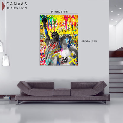 Graffiti-Style David Statue and Statue of Liberty Canvas Paintings for Wall Decor