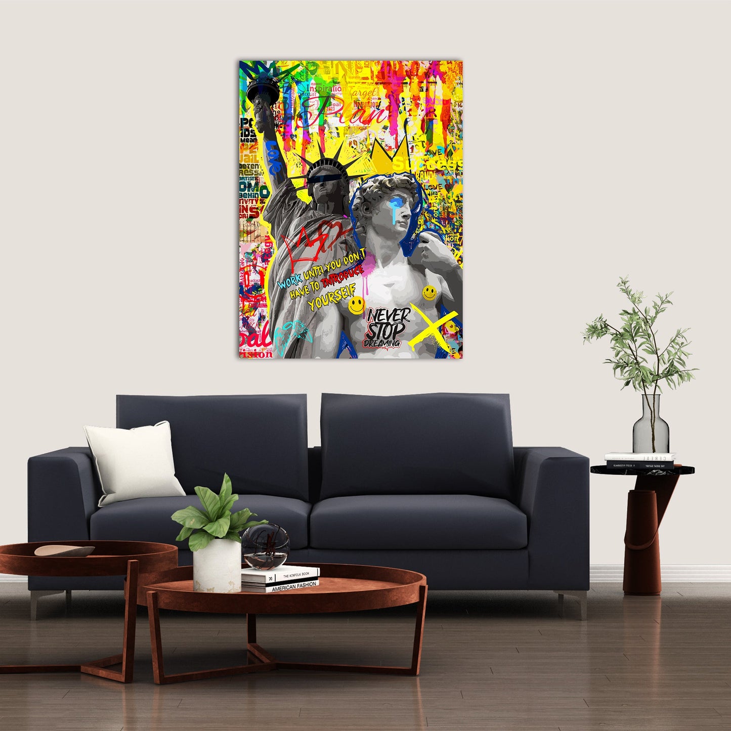 Graffiti-Style David Statue and Statue of Liberty Canvas Paintings for Wall Decor