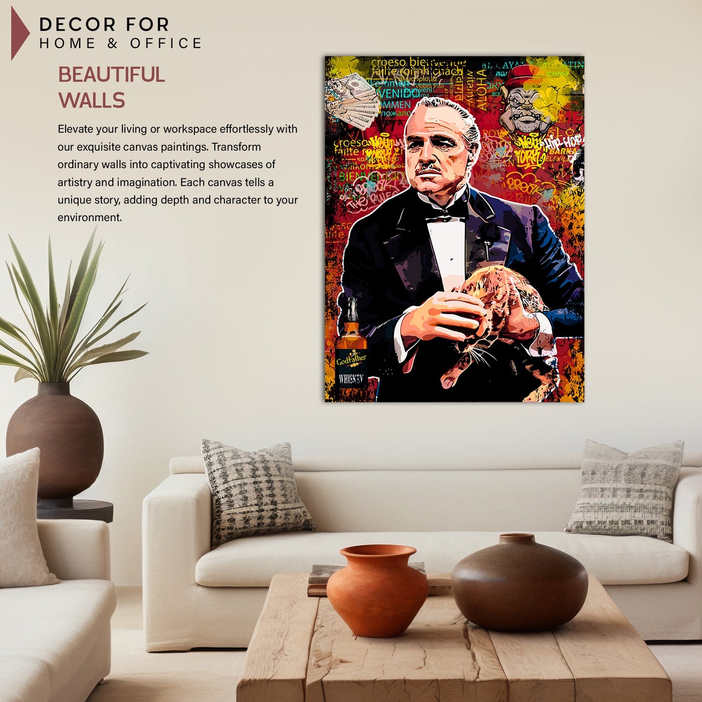 Graffiti-Style Godfather Canvas Painting | Urban Art Decor for Living Room Bedroom Wall Decor