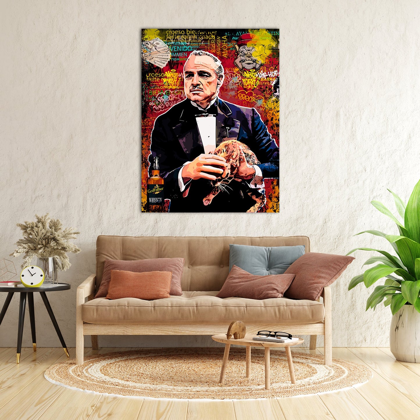 Graffiti-Style Godfather Canvas Painting | Urban Art Decor for Living Room Bedroom Wall Decor