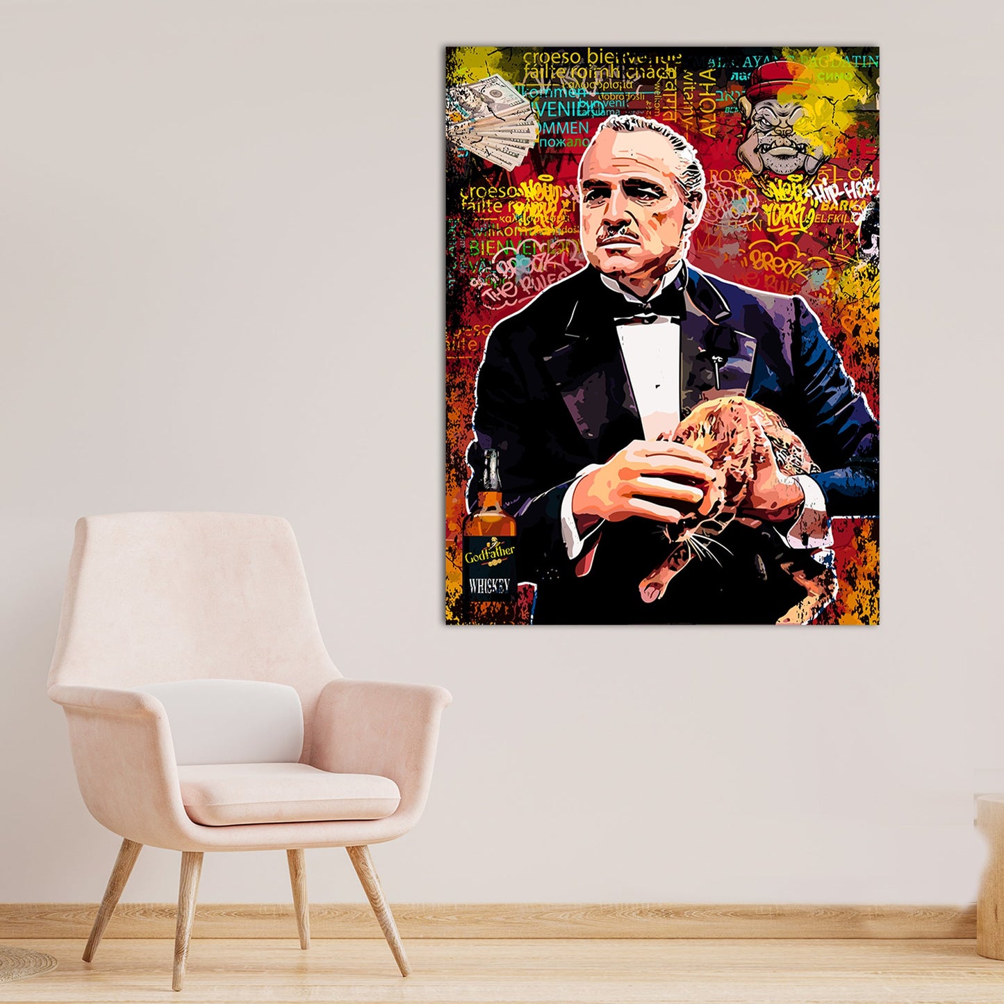 Graffiti-Style Godfather Canvas Painting | Urban Art Decor for Living Room Bedroom Wall Decor