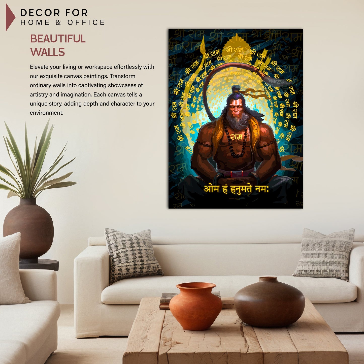 Majestic Indian God Hanuman Canvas Painting | Spiritual Wall Art Canvas Paintings for Decoration