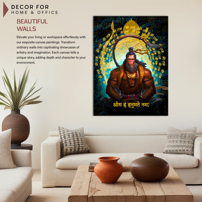 Majestic Indian God Hanuman Canvas Painting | Spiritual Wall Art Canvas Paintings for Decoration