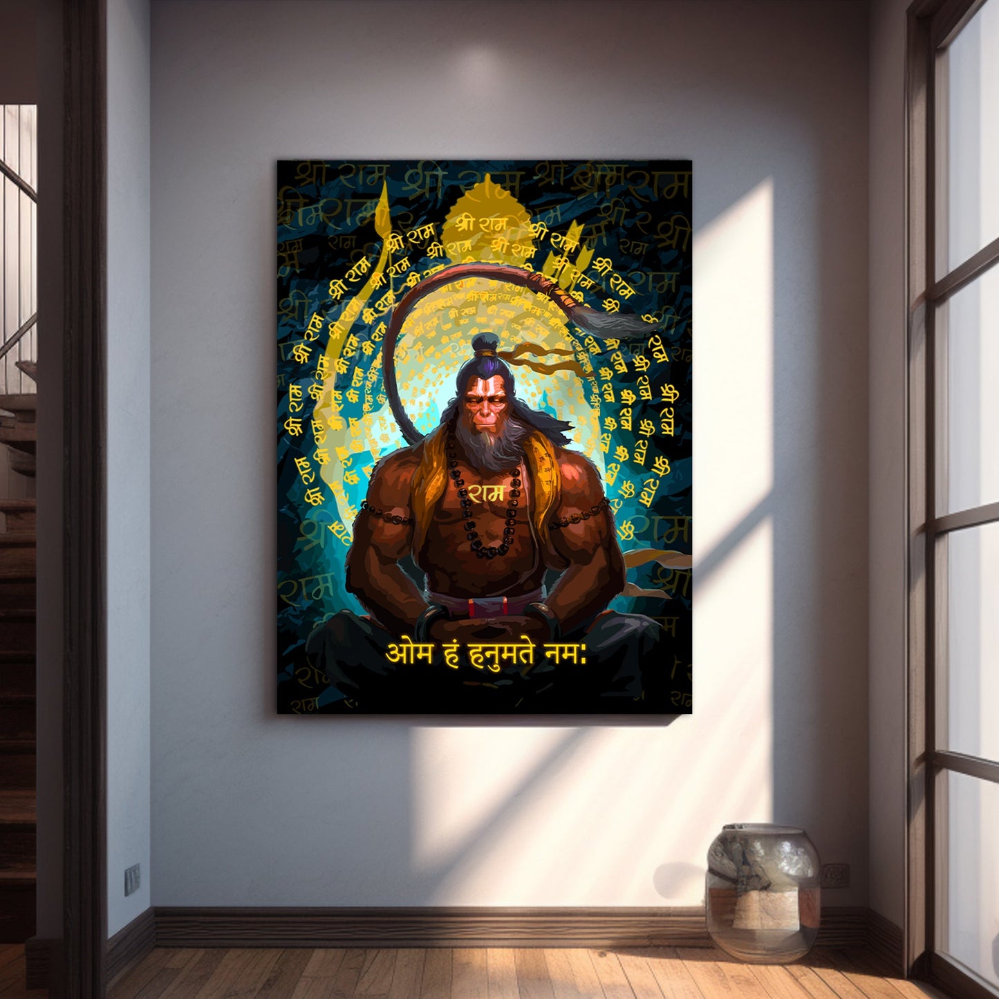 Majestic Indian God Hanuman Canvas Painting | Spiritual Wall Art Canvas Paintings for Decoration