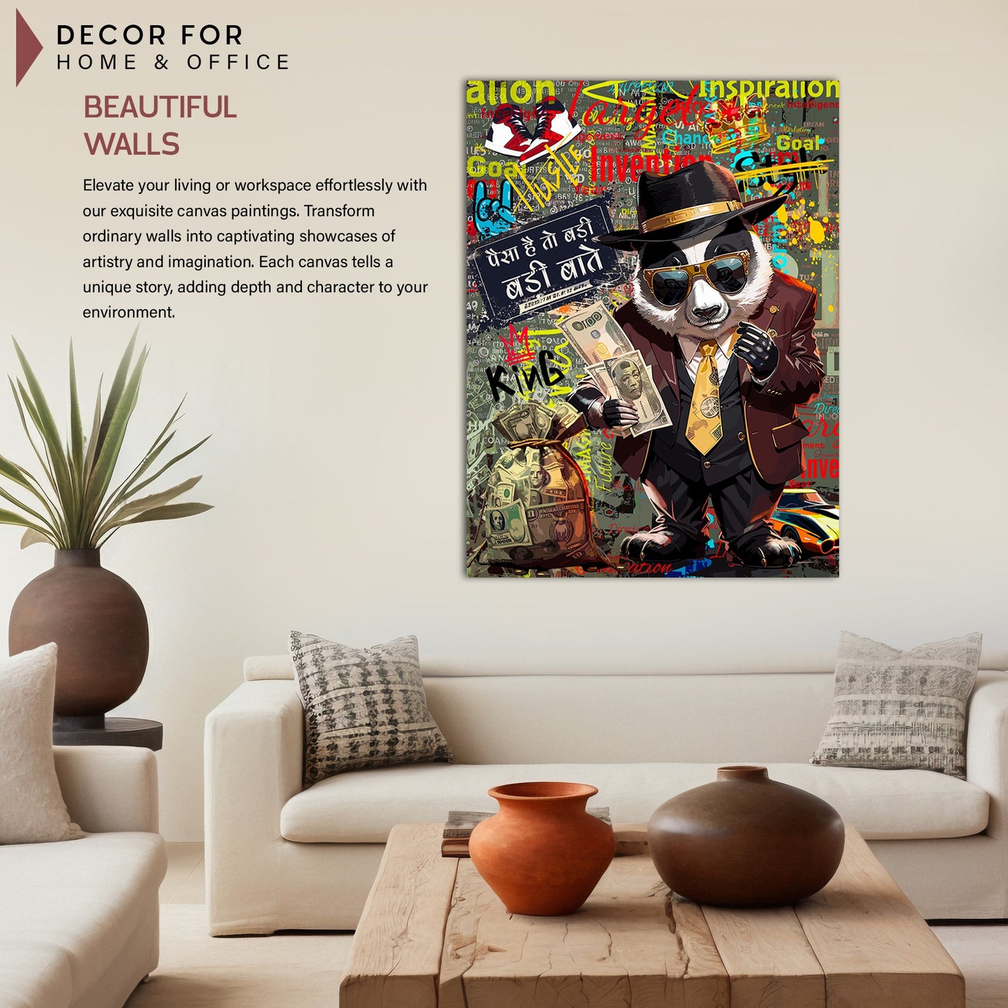 Graffiti-Style Panda Canvas Paintings | Canvas Paintings for Living Room Bedroom Home and Office Wall Decor