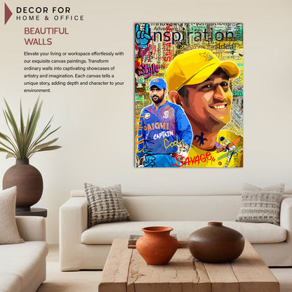 Captain Cool MS Dhoni Canvas Art | Cricket Legend Dhoni Wall Decor Canvas Paintings for Home and Office Wall Decor