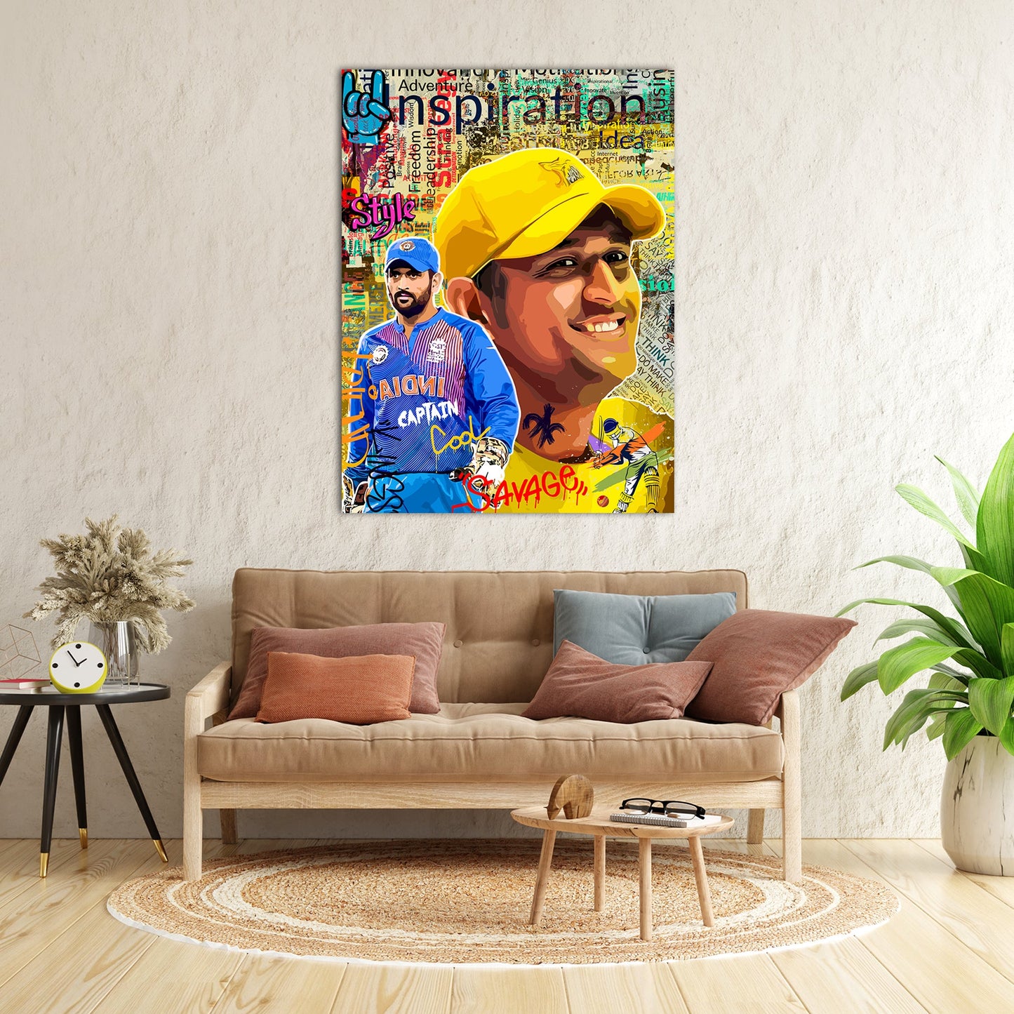 Captain Cool MS Dhoni Canvas Art | Cricket Legend Dhoni Wall Decor Canvas Paintings for Home and Office Wall Decor