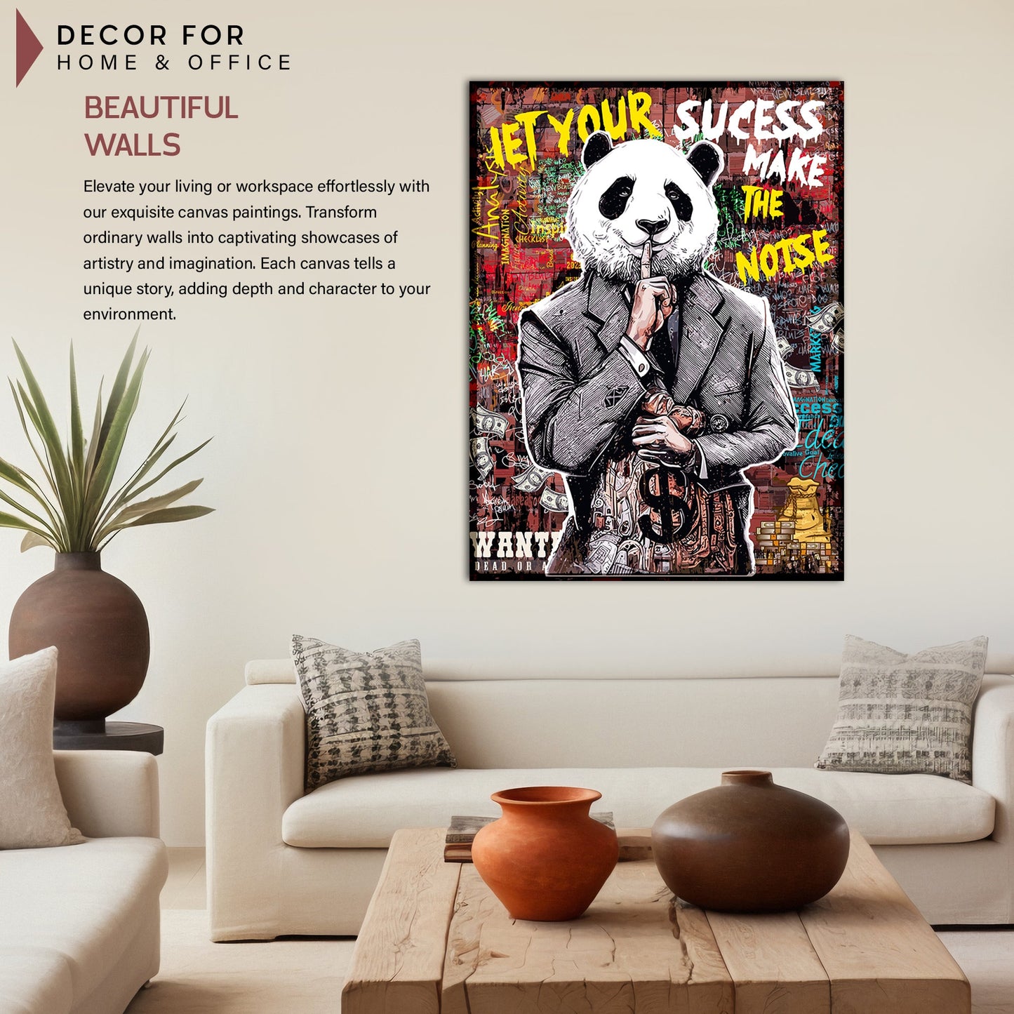 Vibrant Graffiti-Style Panda Canvas Paintings | Canvas Paintings for Living Room Bedroom Home and Office Wall Decor