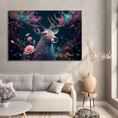 Modern Art Canvas Painting - Beautiful Vibrant Deer Canvas Art