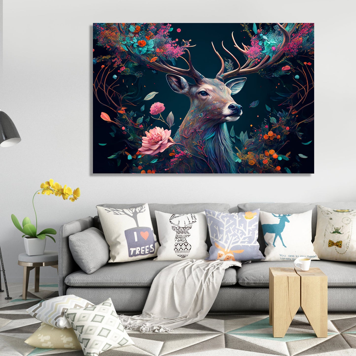 Modern Art Canvas Painting - Beautiful Vibrant Deer Canvas Art