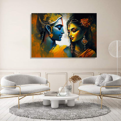 Beautiful Radha Krishna Canvas Painting - Majestic Modern Art Lord Radha Krishna Art for Home Decor