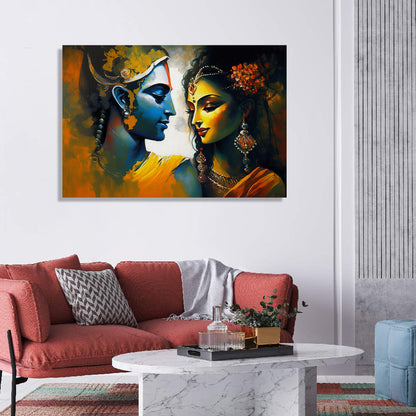 Beautiful Radha Krishna Canvas Painting - Majestic Modern Art Lord Radha Krishna Art for Home Decor