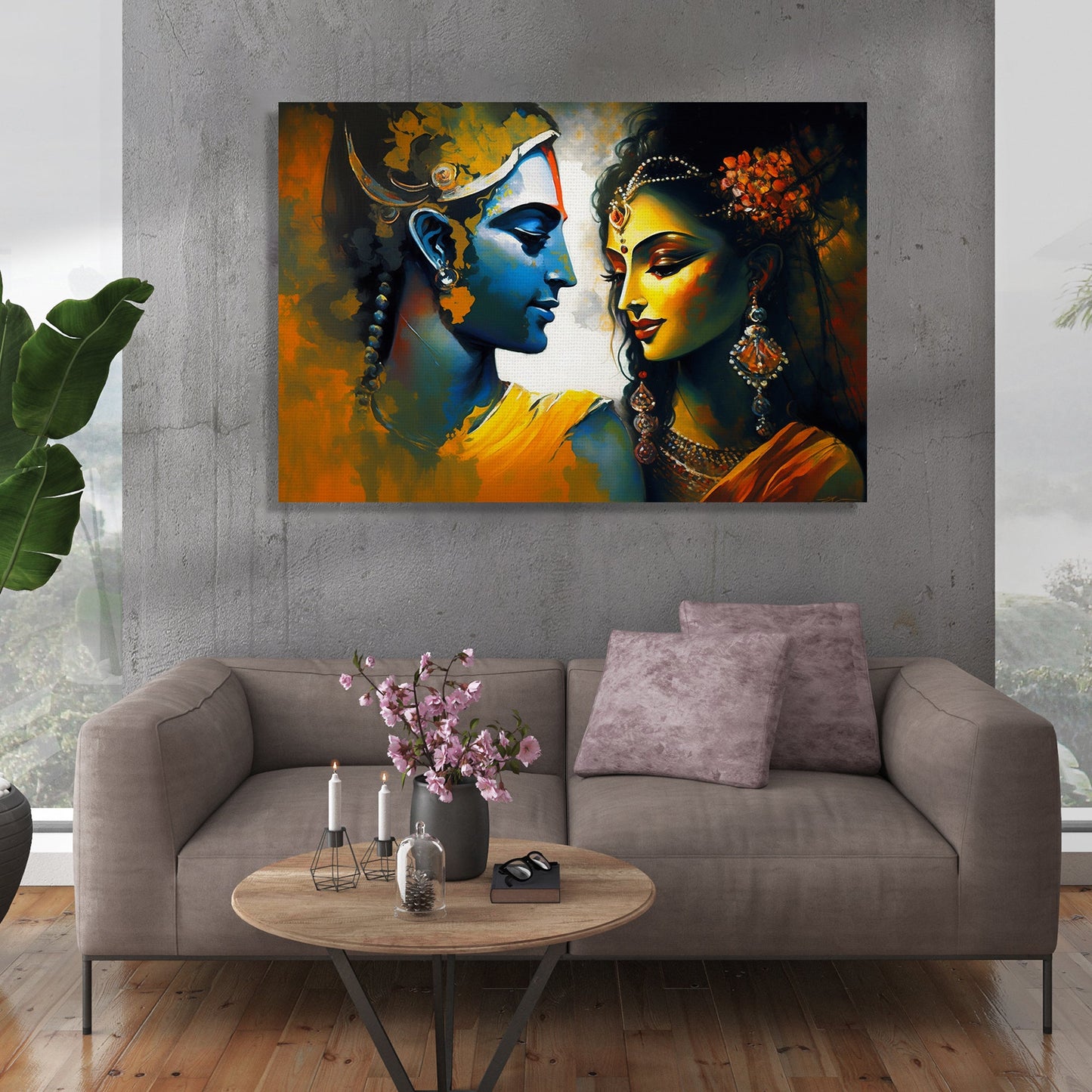 Beautiful Radha Krishna Canvas Painting - Majestic Modern Art Lord Radha Krishna Art for Home Decor