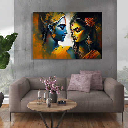 Beautiful Radha Krishna Canvas Painting - Majestic Modern Art Lord Radha Krishna Art for Home Decor