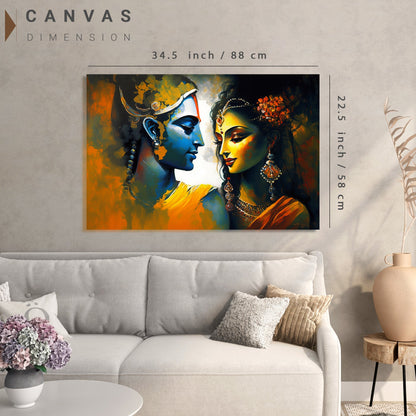 Beautiful Radha Krishna Canvas Painting - Majestic Modern Art Lord Radha Krishna Art for Home Decor