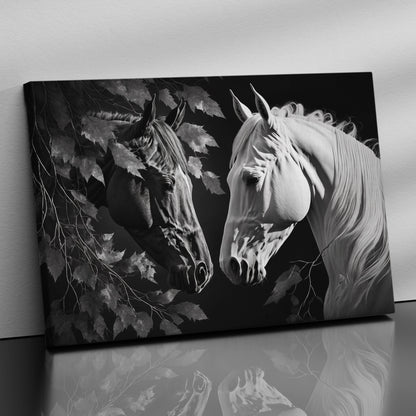 Modern Art Canvas Painting - Beautiful Black and White Horse Canvas Art