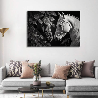 Modern Art Canvas Painting - Beautiful Black and White Horse Canvas Art