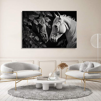 Modern Art Canvas Painting - Beautiful Black and White Horse Canvas Art