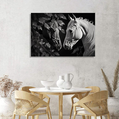 Modern Art Canvas Painting - Beautiful Black and White Horse Canvas Art