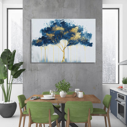 Modern Art Canvas Painting - Abstract Blue and Golden Canvas for Living Room Wall Decor