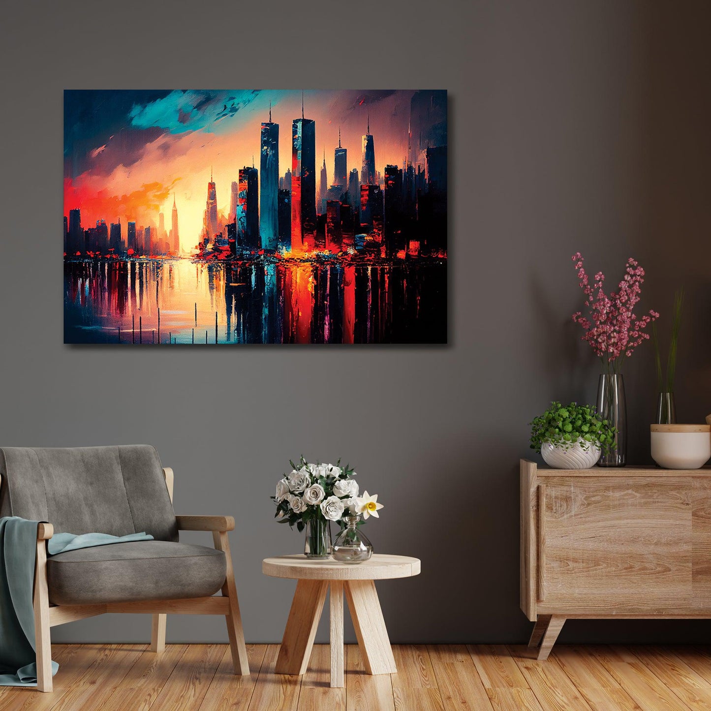 Kotart-Beautiful Sunset in City Large Canvas Painting - Modern Vibrant Canvas Art-Posters, Prints, & Visual Artwork