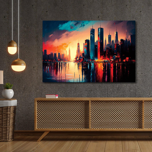 Kotart-Beautiful Sunset in City Large Canvas Painting - Modern Vibrant Canvas Art-Posters, Prints, & Visual Artwork