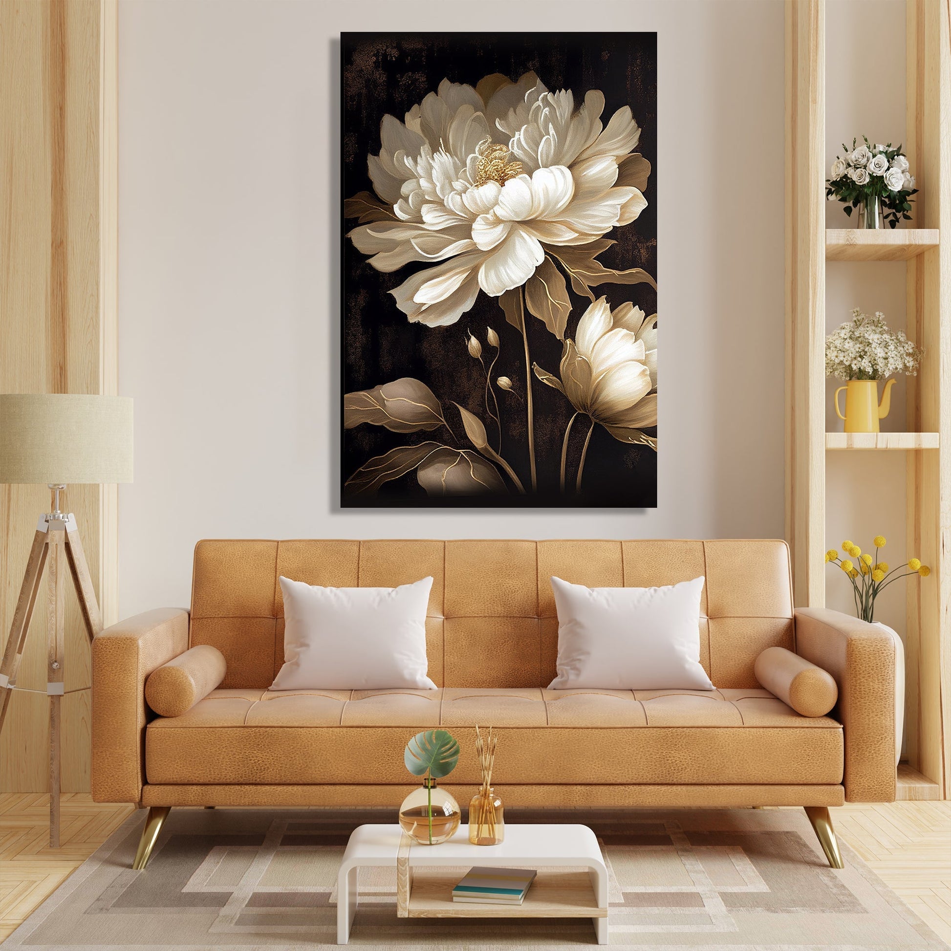 Kotart-Beautiful White Floral Canvas Painting for Home Living Room Bedroom Wall Decor - Home Decor Canvas Art-Posters, Prints, & Visual Artwork