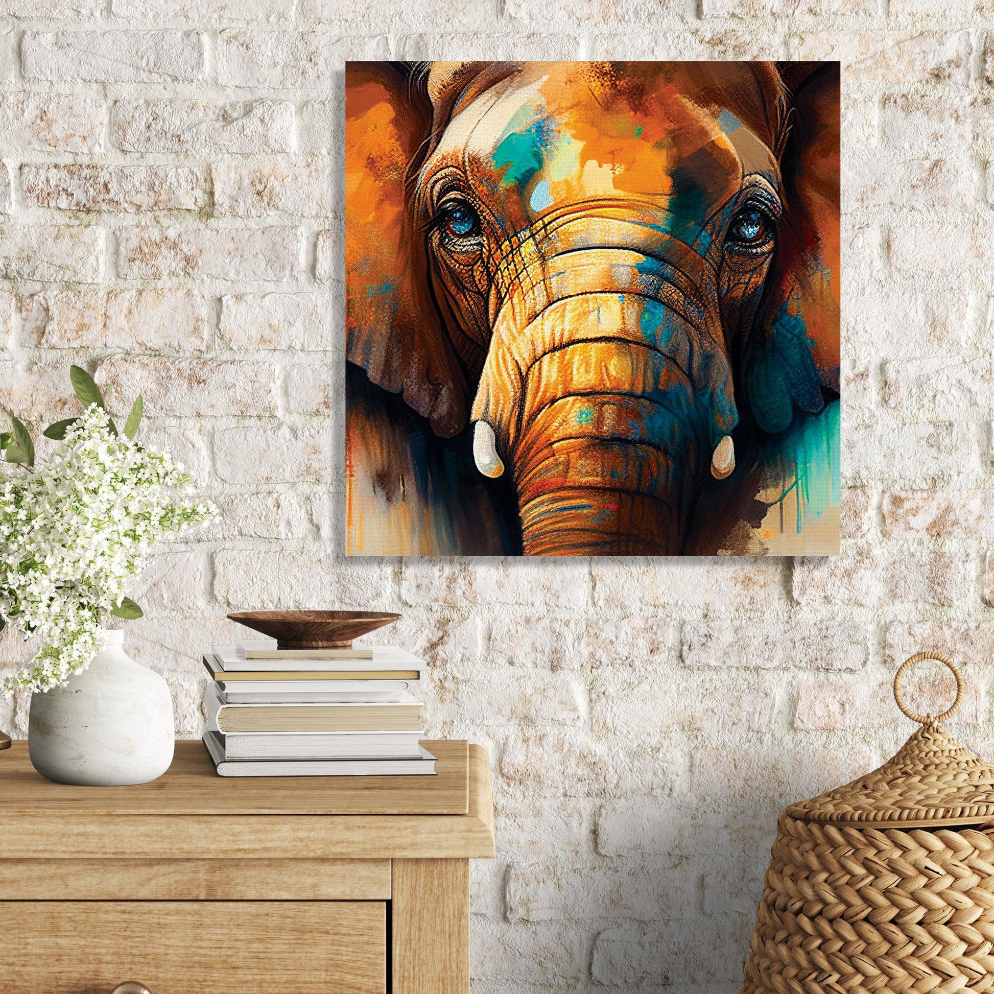 Kotart-Colorful Elephant Art Canvas Painting - Traditional Canvas Art-Posters, Prints, & Visual Artwork