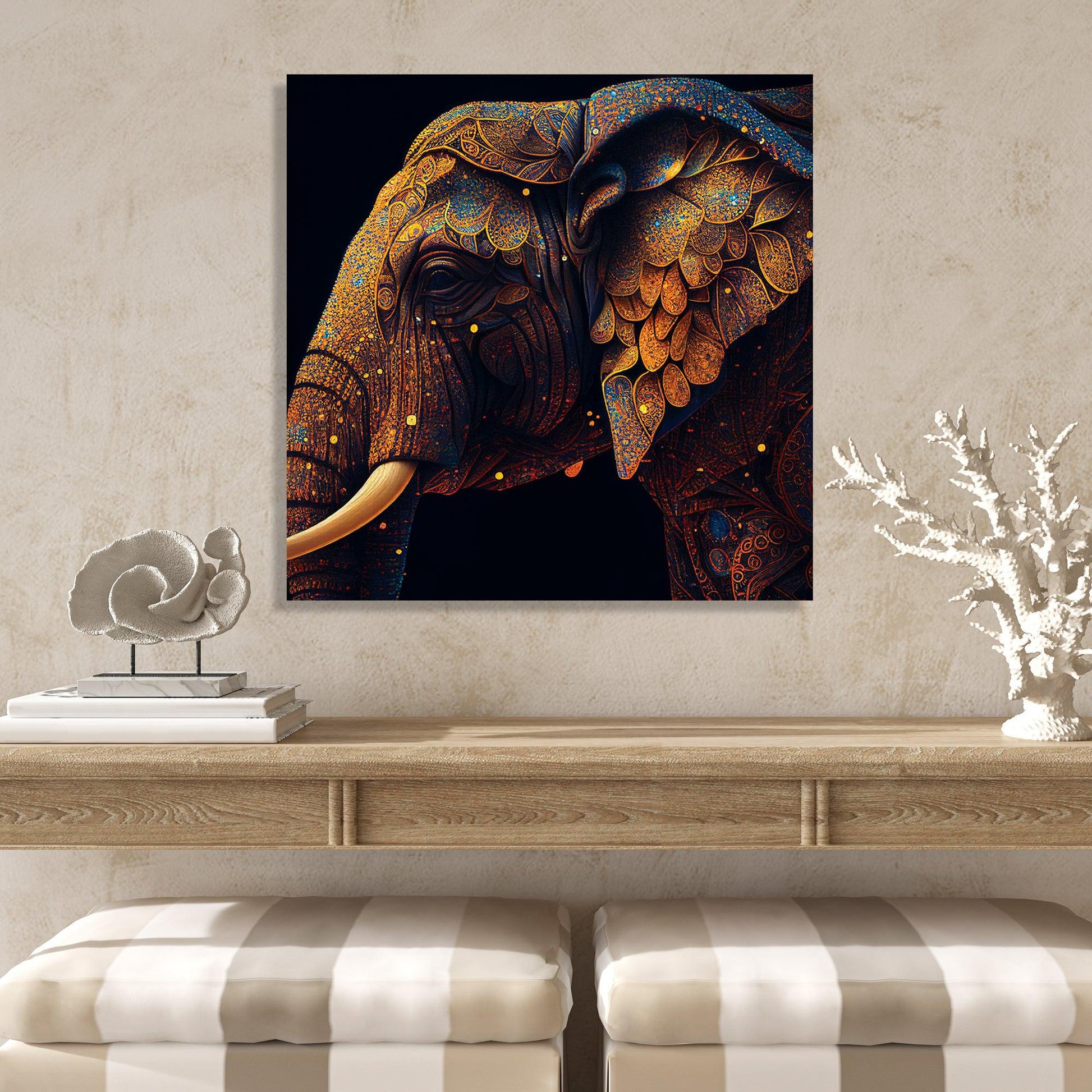 Kotart-Ethnic Elephant Art Canvas Painting - Traditional Indian Canvas Art Paintings-Posters, Prints, & Visual Artwork