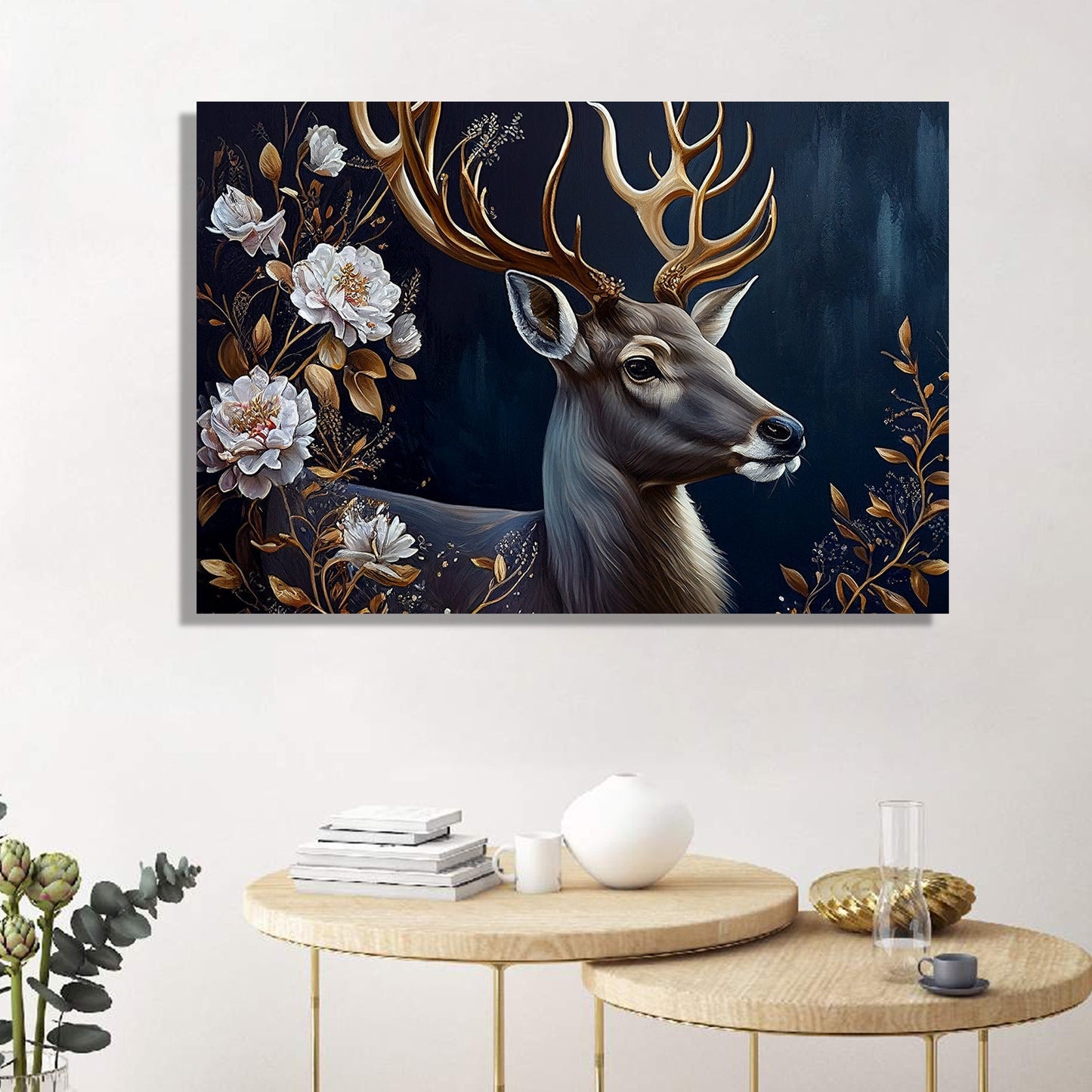 Floral Deer Painting - Modern Abstract Art Paintings for Living Room Bedroom Wall Decor