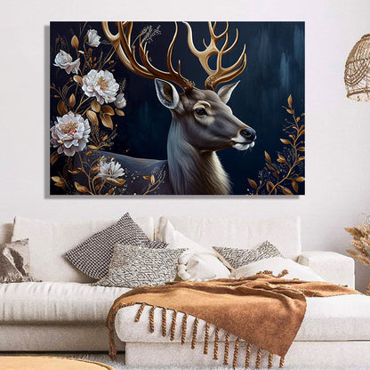 Floral Deer Painting - Modern Abstract Art Paintings for Living Room Bedroom Wall Decor