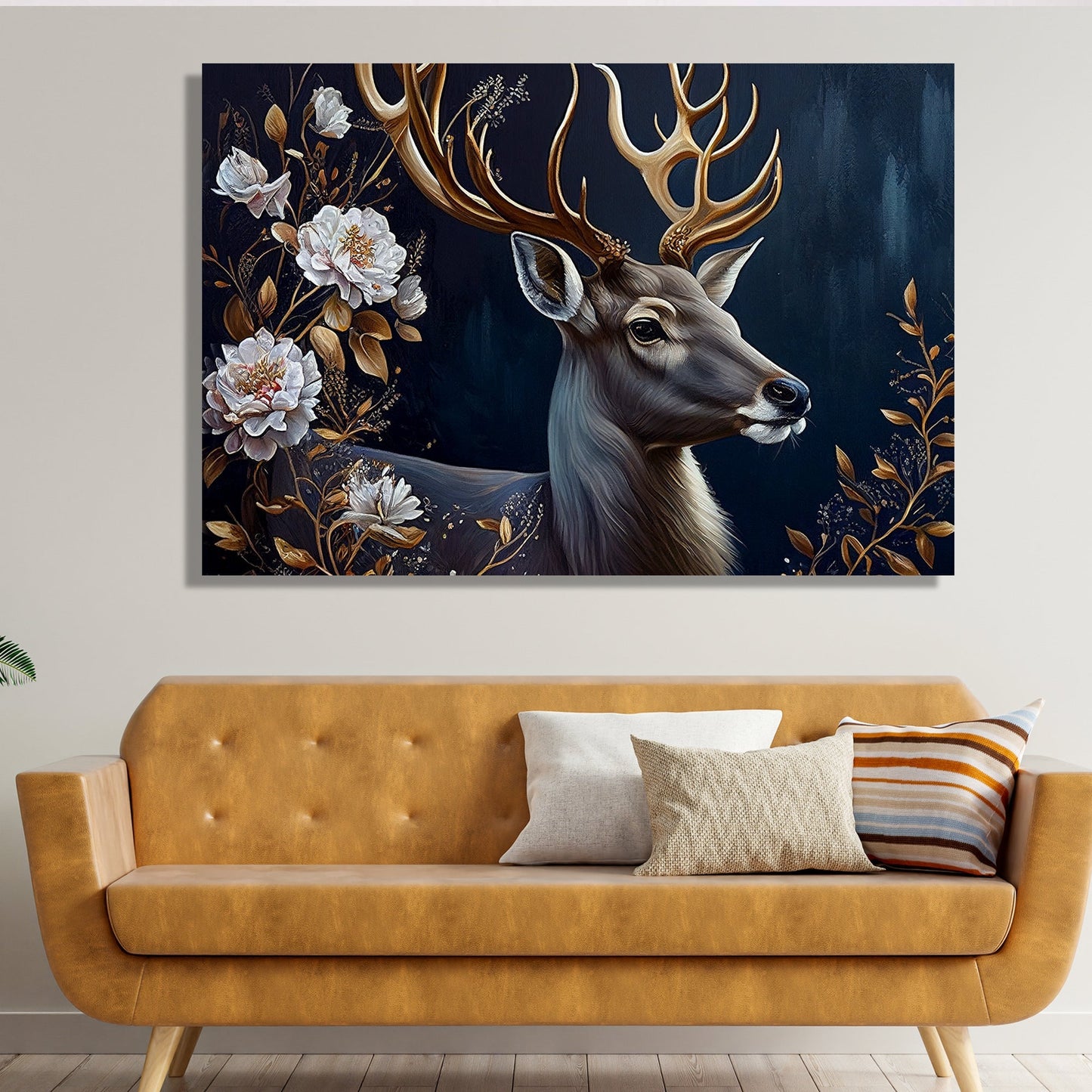 Floral Deer Painting - Modern Abstract Art Paintings for Living Room Bedroom Wall Decor