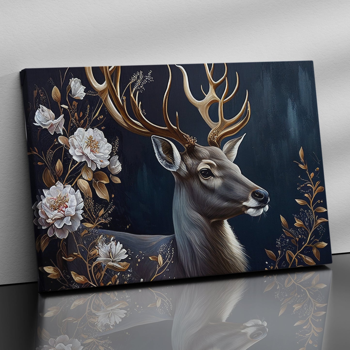 Floral Deer Painting - Modern Abstract Art Paintings for Living Room Bedroom Wall Decor