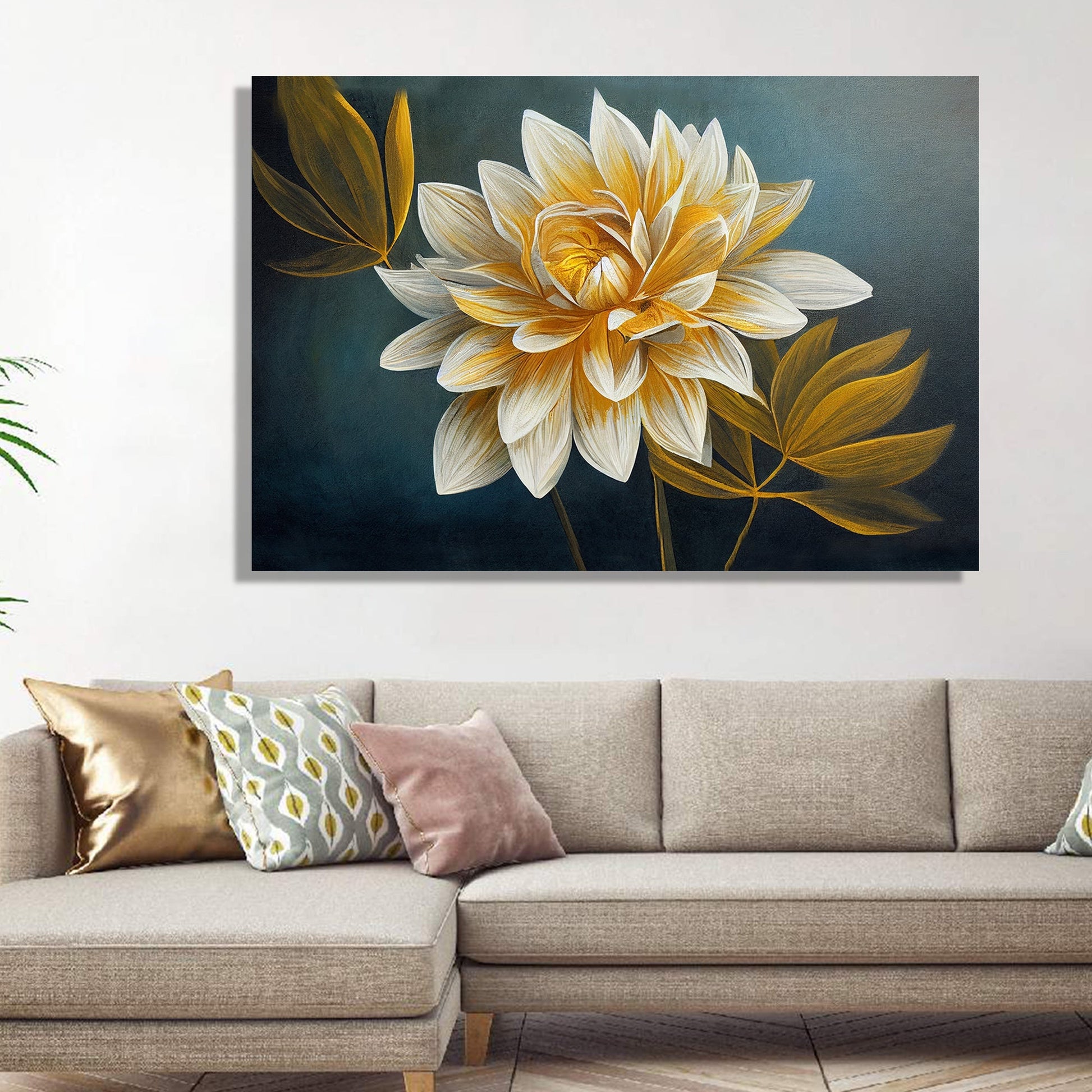Kotart-Golden Floral Art Painting for Wall Decor - Canvas Art for Living Room Bedroom Wall-Posters, Prints, & Visual Artwork